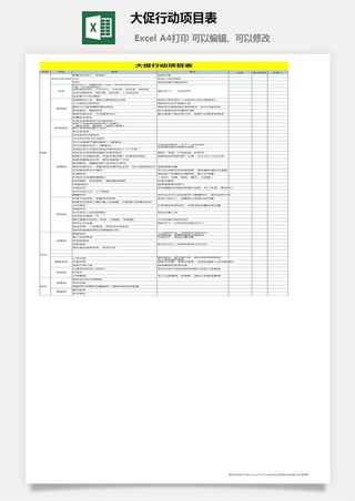 大促行动项目表