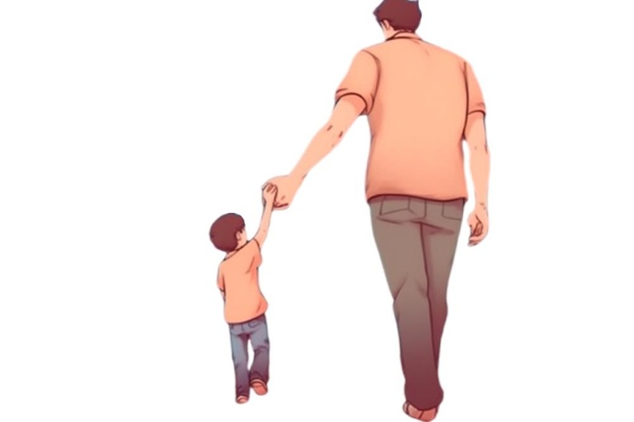 父亲牵着孩子免抠