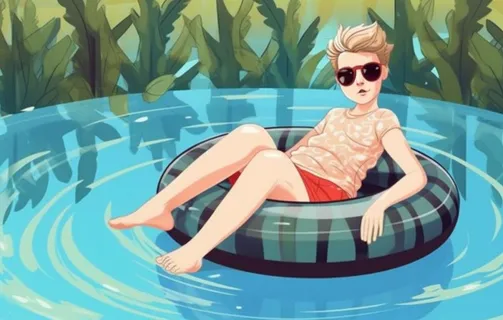 游泳池里游泳圈的孩童背景