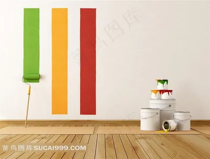 靠在墙边放着的油漆桶家居摄影高清图片 靠在墙边放着的油漆桶家居摄影高清图片