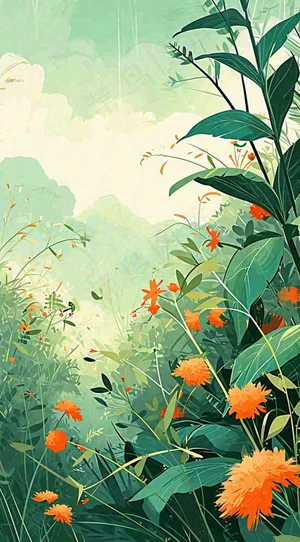 春天野草疯长水彩画，立春，春分