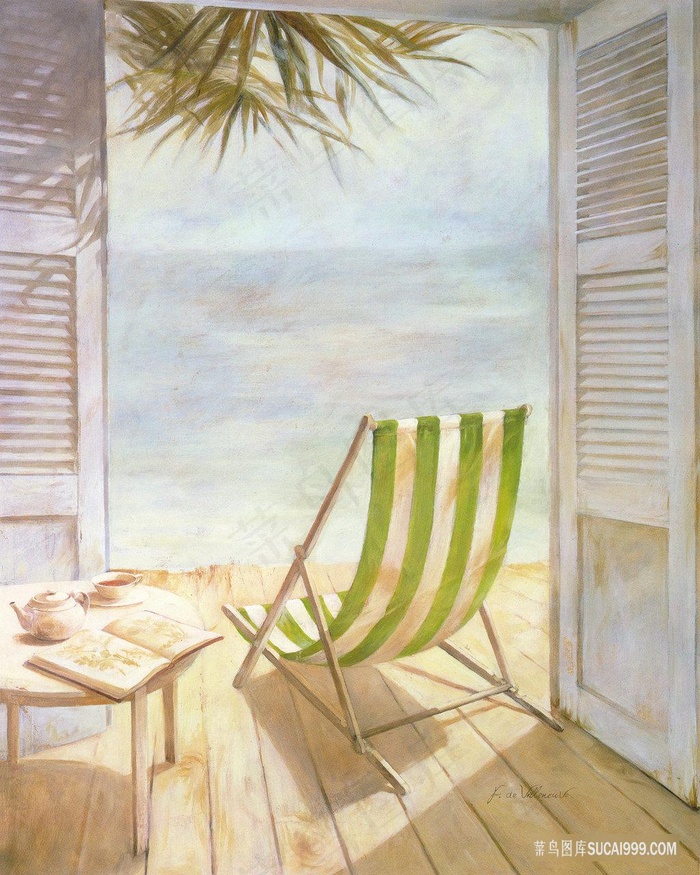 海景房躺椅高清油画风景画