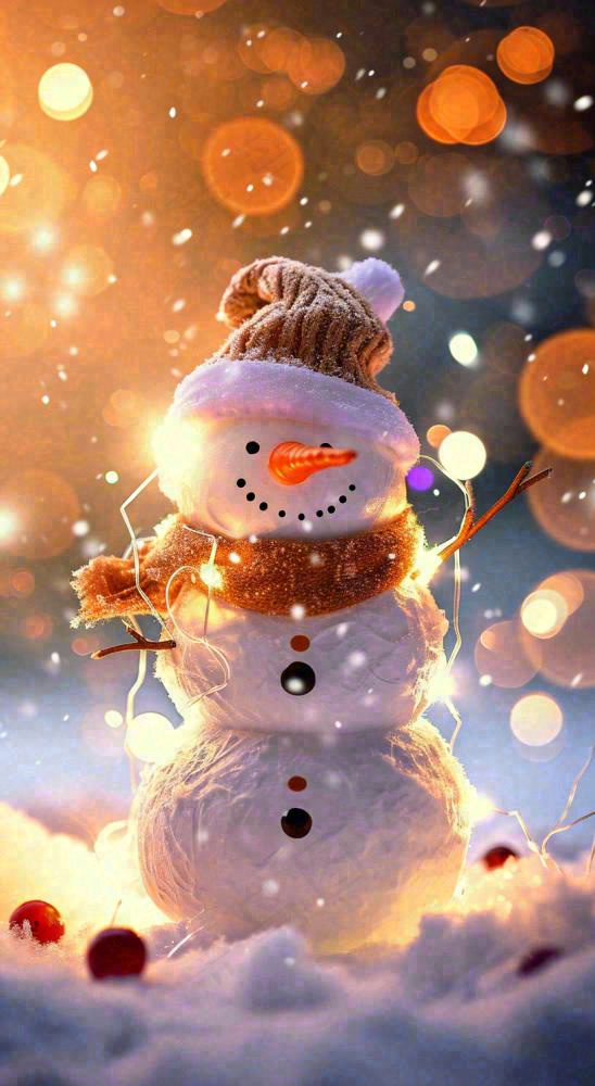 冬天雪地下雪戴帽子的雪人，可爱温暖小雪大雪冬至立冬(816x1488)