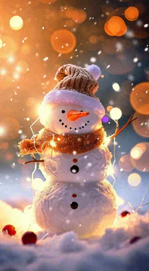 冬天雪地下雪戴帽子的雪人，可爱温暖小雪大雪冬至立冬