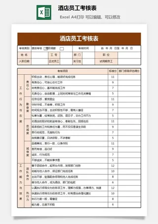 酒店员工考核表