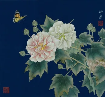 花香引蝶舞工笔芙蓉国画
