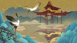 中国风国潮古建筑地标城市古风建筑阁楼印象地标手绘插画PSD素材