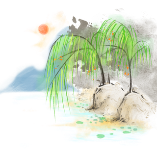 春天绿色春季水墨柳树柳条柳叶春季海报设计PNG免扣素材