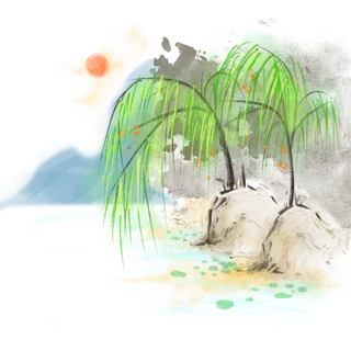 春天绿色春季水墨柳树柳条柳叶春季海报设计PNG免扣素材