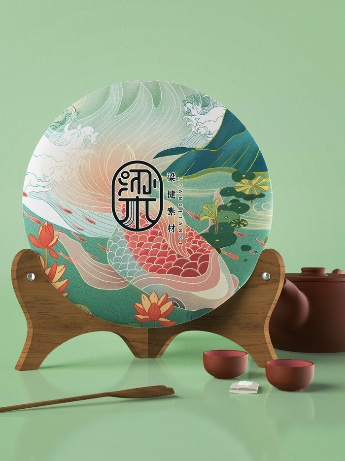 国风高档茶叶包装盒袋罐瓶LOGO标贴展示VI智能贴图样机PSD素材psd模版下载