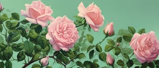 绿色枝叶中的粉红玫瑰以壮观的背景