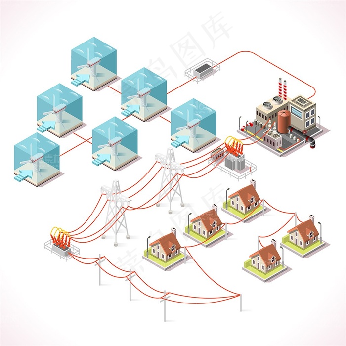 核电热电输电电网插画矢量缥