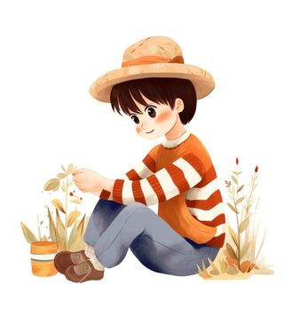 女孩插画蹲下元素