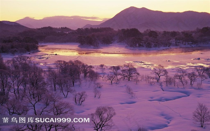 山川河流雪景素材图片