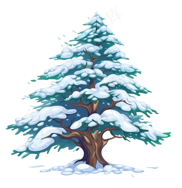 白雪覆盖的松树插画免抠(1024x1056)