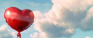 蓝天白云红色爱心气球情人节浪漫爱情摄影图