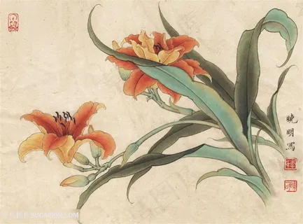 李晓明临田世光萱草图高清国画图片 李晓明临田世光萱草图高清国画图片