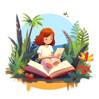 女孩坐着书上读书阅读免抠