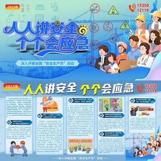 蓝色2023全国安全生产月海报展板