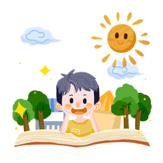 读书人物卡通男孩看书PNG素材_元素