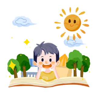 读书人物卡通男孩看书PNG素材_元素