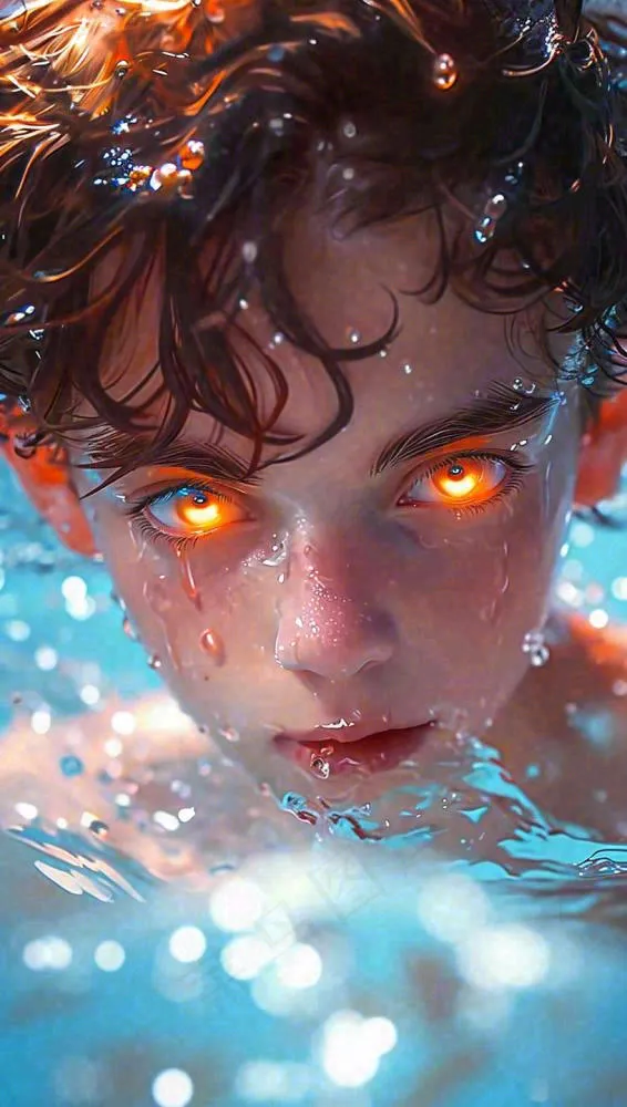 夏天少年男孩海底游泳水面，夏至小暑儿童节(816x1440)