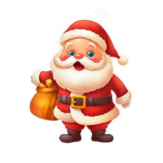 圣诞老人拿着礼物可爱卡通插画免抠