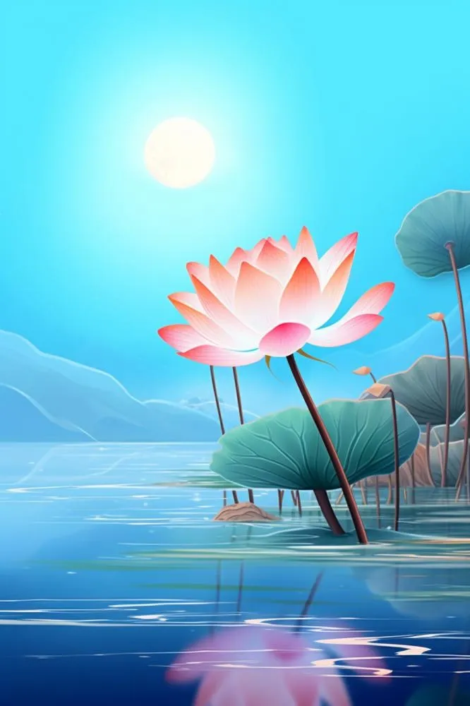 蓝色光影清新荷花背景