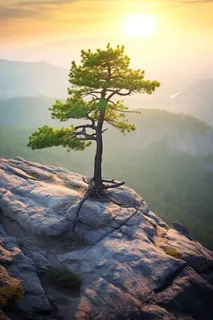 高山悬崖上的松树摄影图