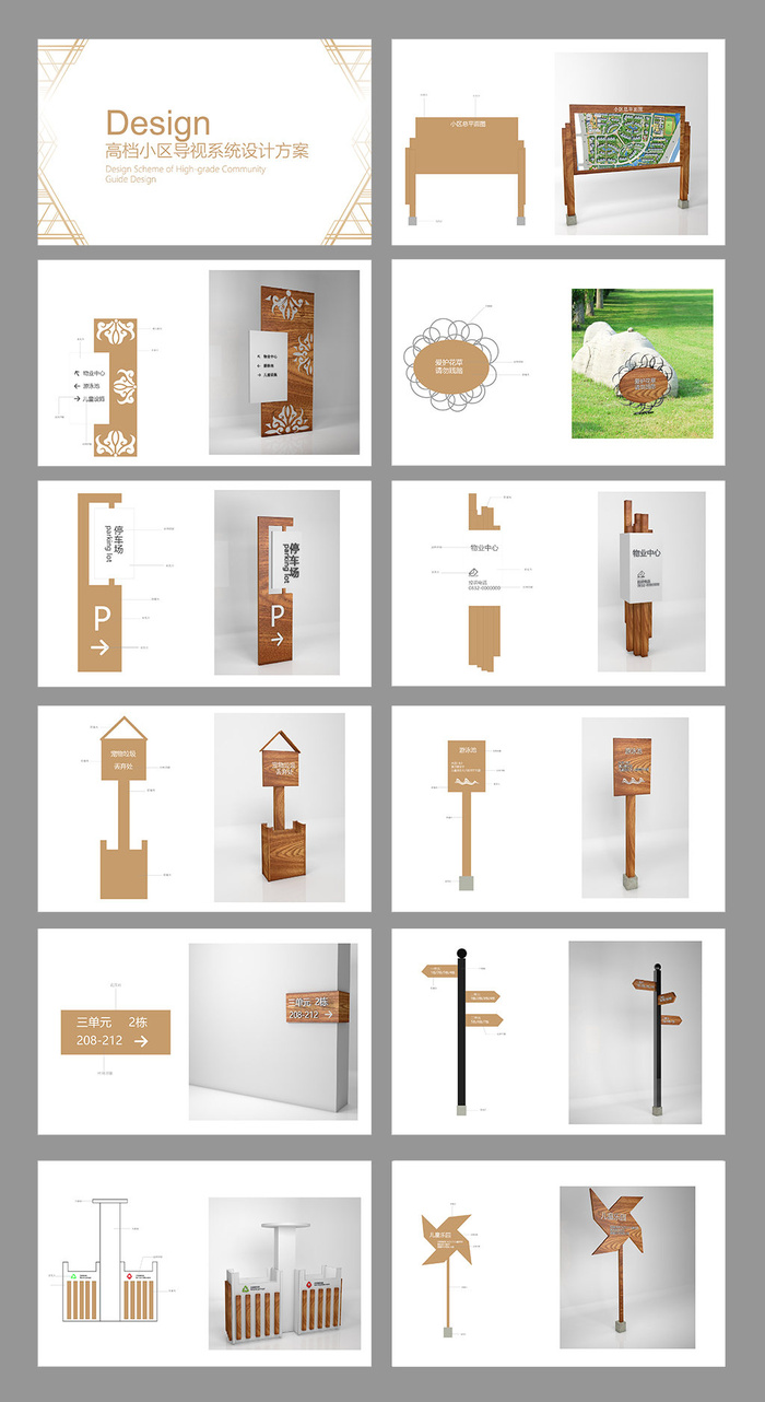 全套中式简约小区导视牌设计ai矢量模版下载