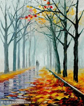 道路水彩树林艺术挂画装饰画