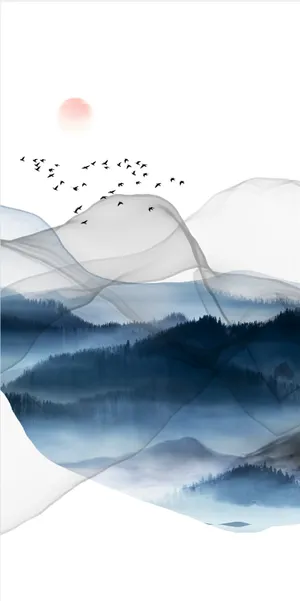 轻奢北欧现代简约大气吉祥鸿运当头山水一帆风顺波浪波纹装饰画玄关画