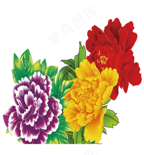 牡丹花国画元素花团锦簇免扣 牡丹花国画元素花团锦簇免扣