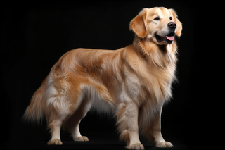 一只赛级金毛宠物狗黑色背景摄影图