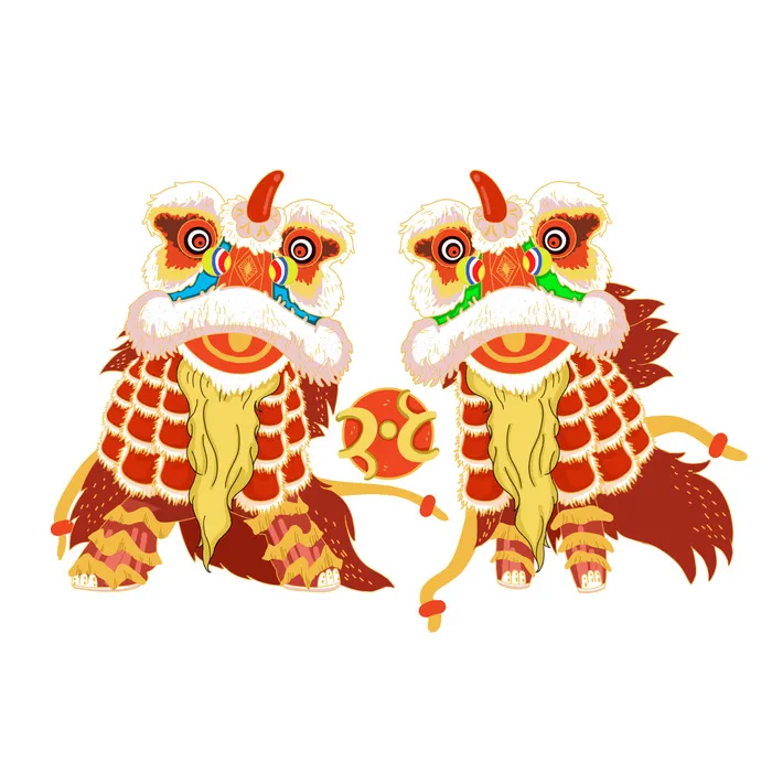新年春节虎年元宵手绘人物舞狮卡通狮子头插画元素PSD设计素材psd模版下载