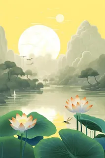 中国风油墨荷花意境大气背景