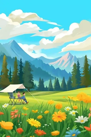 露营风景清新蓝天白云背景