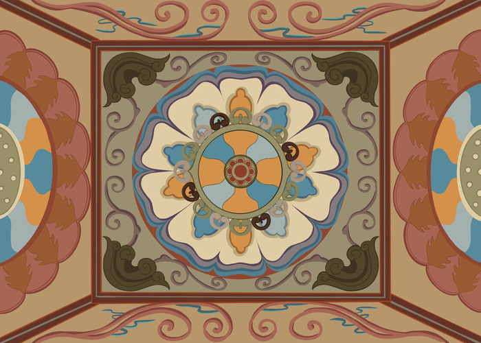 复古中式国潮风敦煌花纹装饰图案花卉藻井肌理圆形边框素材