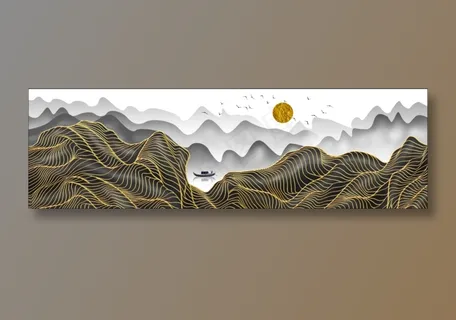 中国风轻奢山水花鸟日出帆船客厅卧室玄关画酒店装饰画