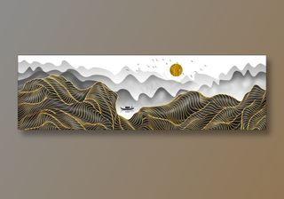 中国风轻奢山水花鸟日出帆船客厅卧室玄关画酒店装饰画