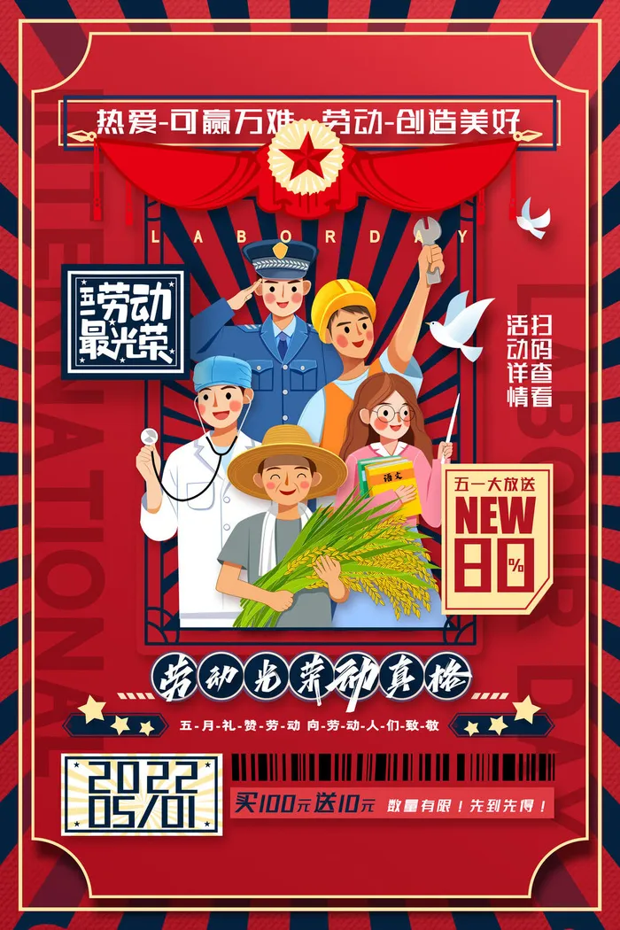 复古怀旧五一劳动节促销海报向劳动致敬海报psd模版下载