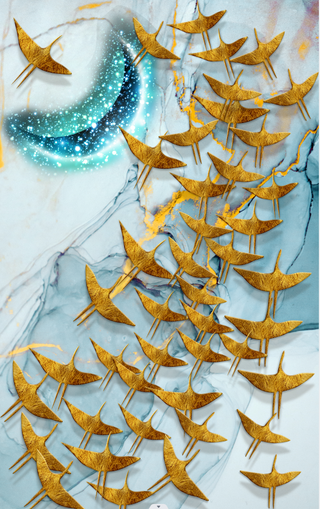 抽象金色飞鸟装饰画