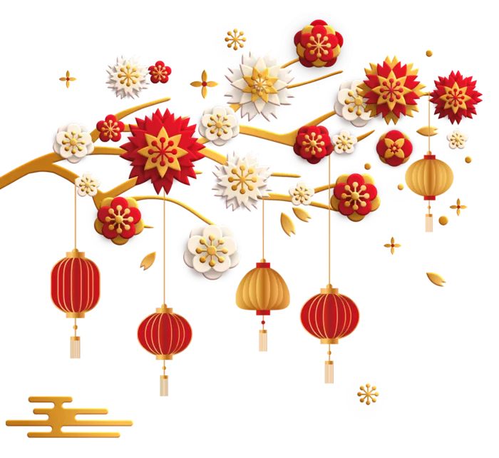 红色新年梅花树灯笼