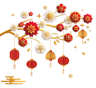 红色新年梅花树灯笼