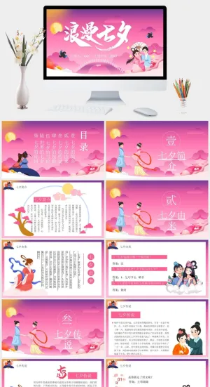 中国风七夕情人节电子相册PPT模板预览图