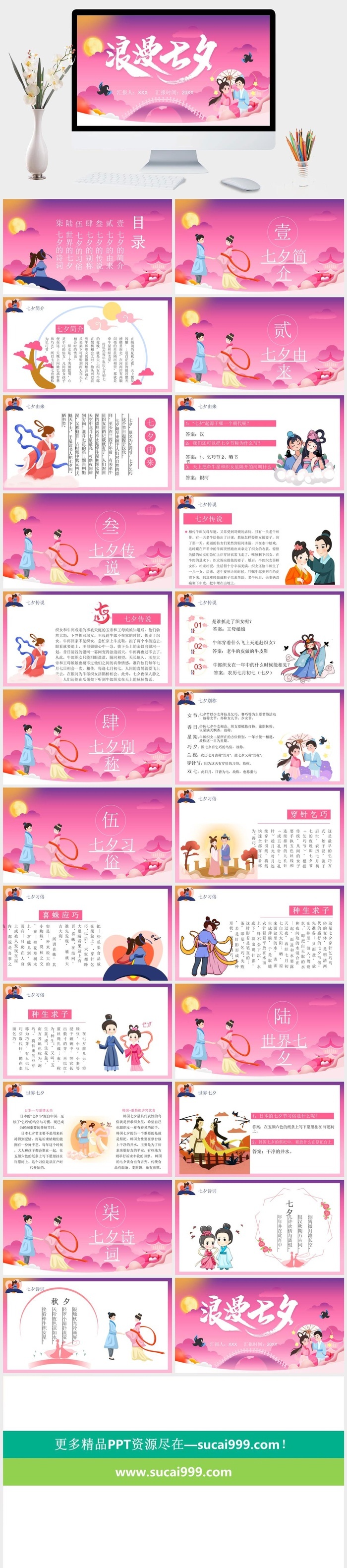 中国风七夕情人节电子相册PPT模板