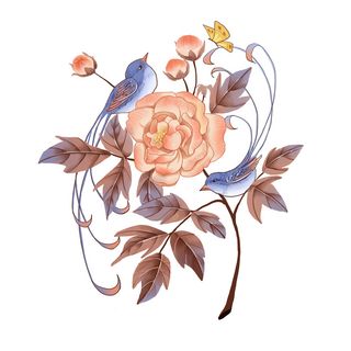 手绘国潮中国风古典牡丹花国花花卉装饰图案PSD设计素材