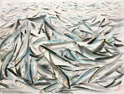 吴冠中手绘鱼装饰画