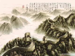 沁园春高清挂画卷素材山水字画喷绘打印原图风景画万里长城