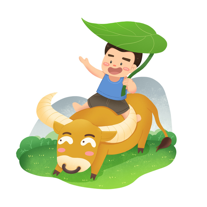清明清明节卡通牧童哈哈大笑psd模版下载